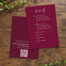 Tarjeta De Recepción Boda Código QR Borgoña Línea de tiempo simple