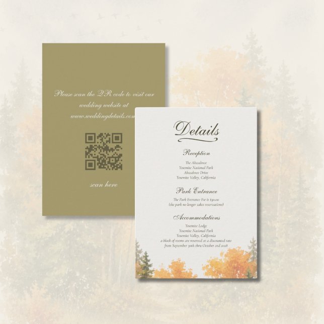 Tarjeta De Recepción Boda Código QR Bosque de Pinos Otoño Rústico (Fall Forest Pine Trees - QR Code - Watercolors)