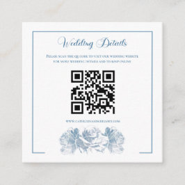 Tarjeta De Recepción Boda Código QR Caligrafía Azul Polvoriento