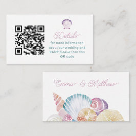 Tarjeta De Recepción Boda Código QR Concha Acuarela Púrpura
