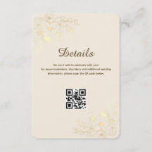 Boda Código QR Floral Marfil Elegante Dorado