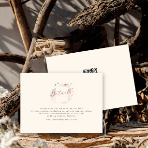 Tarjeta De Recepción Boda Código QR Minimalista Flor Silvestre Boho Chi