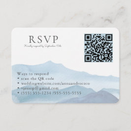 Tarjeta De Recepción Boda color de agua azul RSVP Código QR en línea