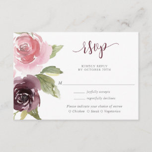 Tarjeta De Recepción boda color de agua rosa rosa y ruidosa RSVP