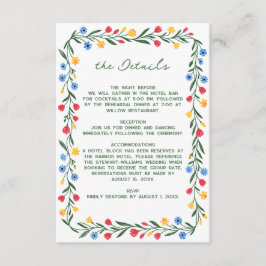 Tarjeta De Recepción Boda Colorida de Folk Art con Flores Silvestres Es