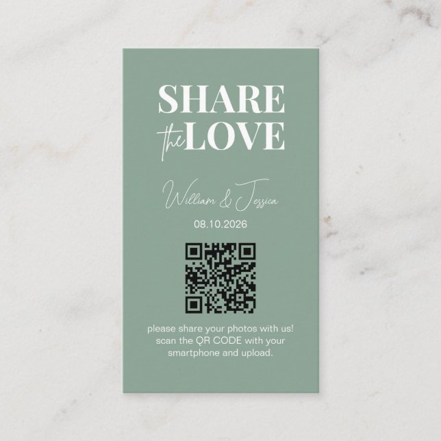 Tarjeta De Recepción Boda Comparte El Amor | Foto compartida Código QR (Anverso)