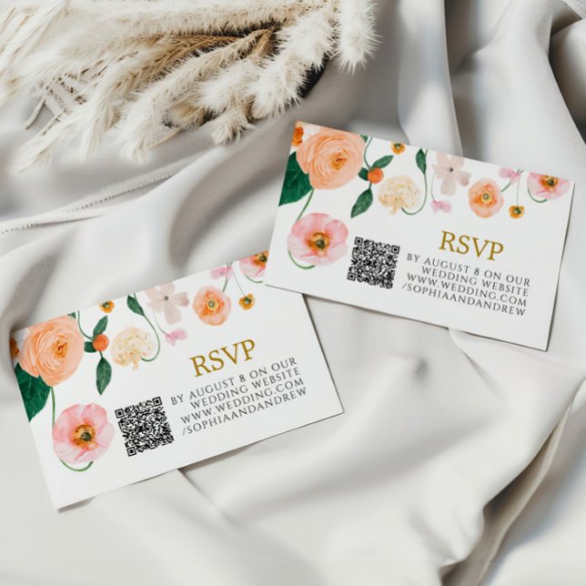 Tarjeta De Recepción Boda con amapola rosa QR RSVP (Subido por el creador)