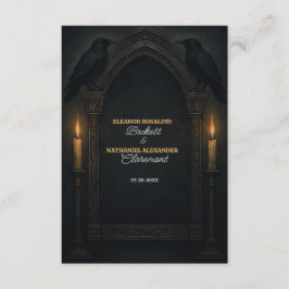 Tarjeta De Recepción Boda con arco de velas góticas y cuervo