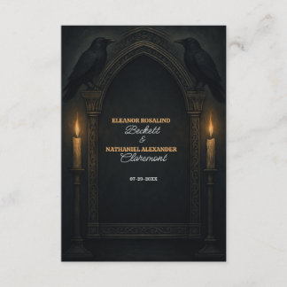Tarjeta De Recepción Boda con arco de velas góticas y cuervo