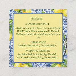 Tarjeta De Recepción Boda con Azulejos Sicilian y Limón