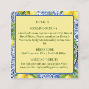 Tarjeta De Recepción Boda con Azulejos Sicilian y Limón