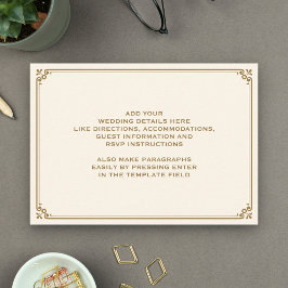 Tarjeta De Recepción Boda con borde de crema y oro