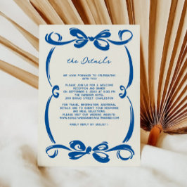Tarjeta De Recepción Boda con cinta y lazo caprichosos de azul francés