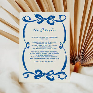 Tarjeta De Recepción Boda con cinta y lazo caprichosos de azul francés