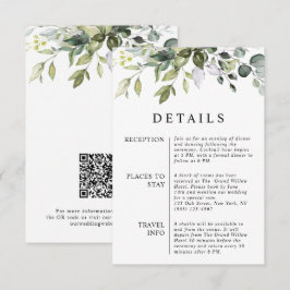 Tarjeta De Recepción Boda con Código QR de Hojas de Eucalipto Elegante 