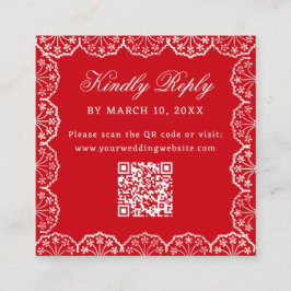 Tarjeta De Recepción Boda con código QR de marco de encaje vintage rojo