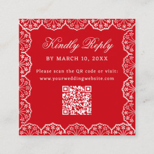 Tarjeta De Recepción Boda con código QR de marco de encaje vintage rojo