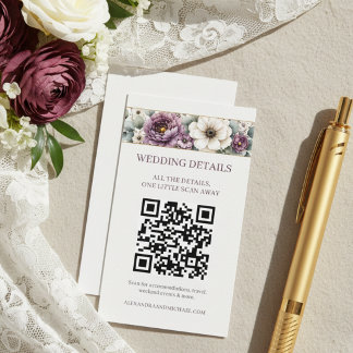 Tarjeta De Recepción Boda con código QR floral Mauve & Sage