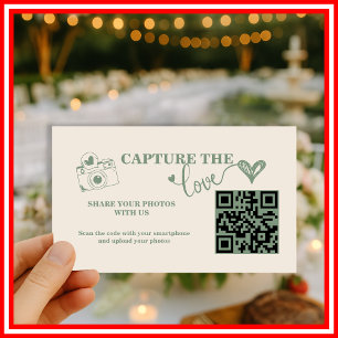 Tarjeta De Recepción Boda con código QR Sage Green Capture The Love