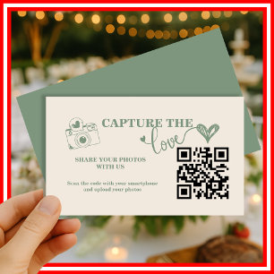 Tarjeta De Recepción Boda con código QR Sage Green Capture The Love