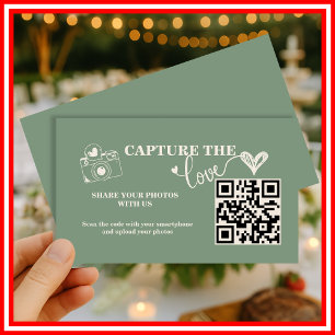 Tarjeta De Recepción Boda con código QR Sage Green Capture The Love
