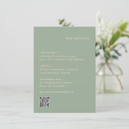 Tarjeta De Recepción Boda con código QR simple verde sage moderno