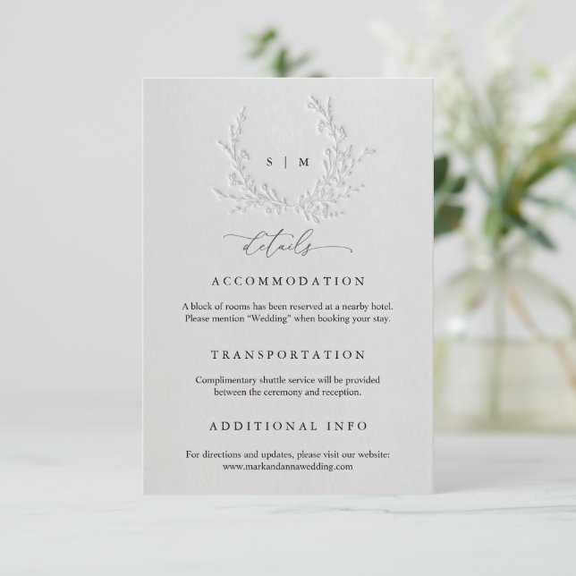 Tarjeta De Recepción Boda con Deboss Ciego Falso Mínimo (Anverso de pie)