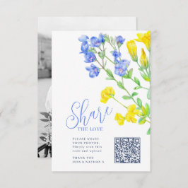 Tarjeta De Recepción Boda con flores silvestres amarillas azul comparti