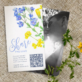 Tarjeta De Recepción Boda con flores silvestres amarillas azul comparti