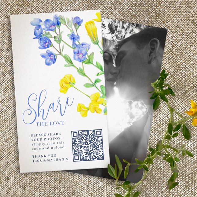 Tarjeta De Recepción Boda con flores silvestres amarillas azul comparti (Subido por el creador)