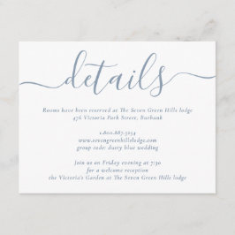 Tarjeta De Recepción Boda con guión moderno azul polvoriento