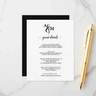 Tarjeta De Recepción Boda con Monograma Moderno en Blanco y Negro