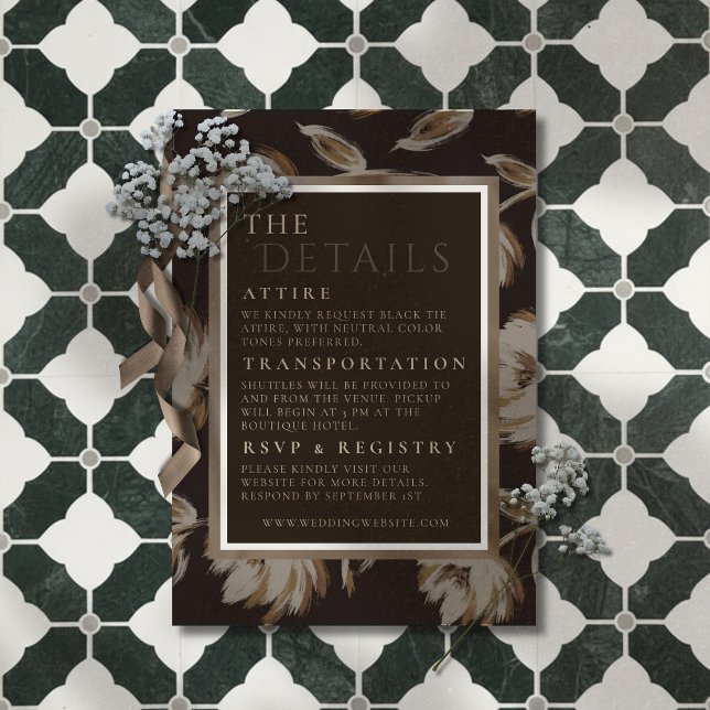 Tarjeta De Recepción Boda con patrón botánico marrón rústico (Announce your big day in a sophisticated style with this Rustic Brown Botanical Pattern Wedding Card)