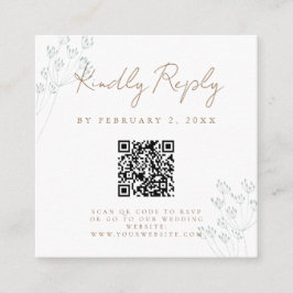 Tarjeta De Recepción Boda con vegetación floral Código QR RSVP