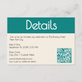 Tarjeta De Recepción Boda contemporánea moderna de color azul verde tra