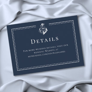Tarjeta De Recepción Boda Costera Ancla Náutica Minimalista Blanco Azul