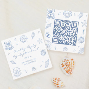 Tarjeta De Recepción Boda costera azul turbia dibujada a mano RSVP Códi