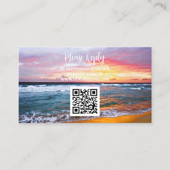 Tarjeta De Recepción Boda costero de destino de playa tropical (Anverso)
