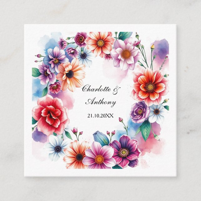 Tarjeta De Recepción Boda Creative Floral Nombres de pareja y fecha (Anverso)