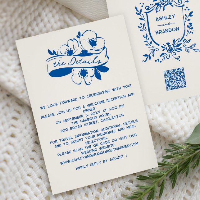 Tarjeta De Recepción Boda Cresta de Cinta Caprichosa Azul Francés  (Subido por el creador)