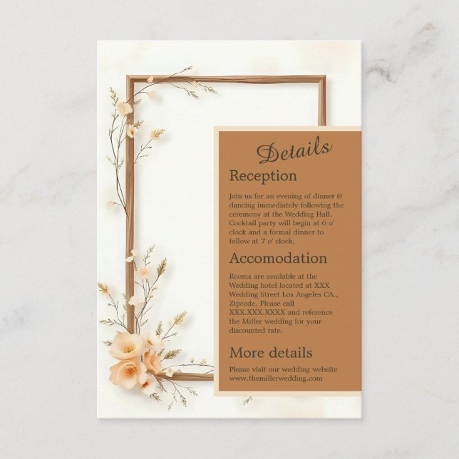 Tarjeta De Recepción Boda de acento botánico neutro (Anverso)