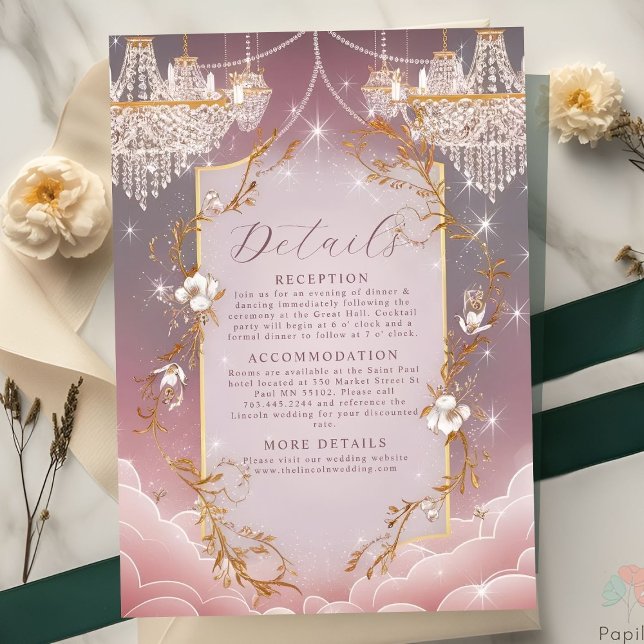Tarjeta De Recepción Boda de acento dorado mágico rosa (Subido por el creador)