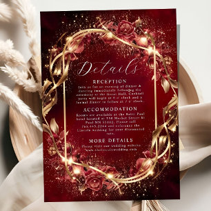 Tarjeta De Recepción Boda de acento dorado rojo mágico