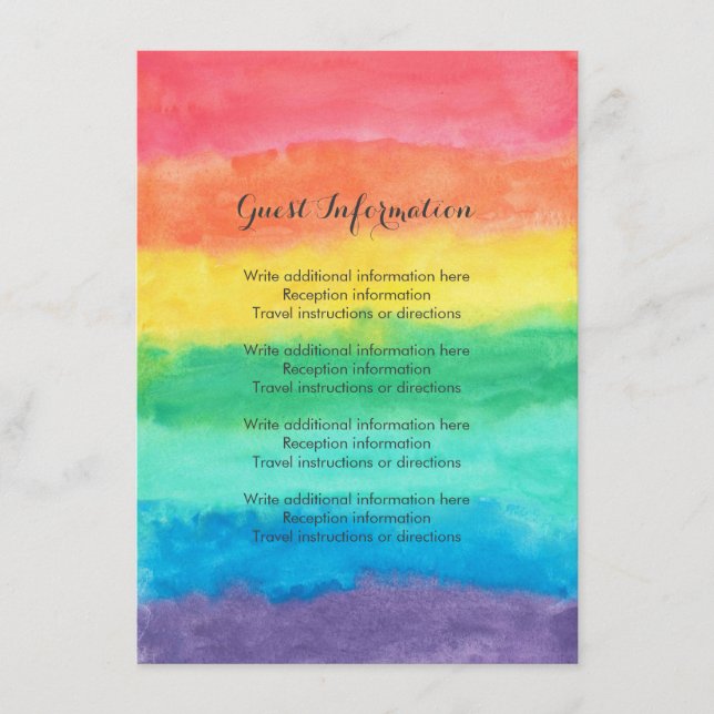 Tarjeta De Recepción Boda de acuarela arcoiris (Anverso)