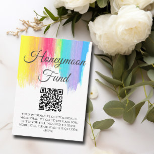 Tarjeta De Recepción Boda de acuarela arcoiris Luna de miel Código QR