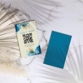 Tarjeta De Recepción Boda de acuarela azul y dorado abstracto