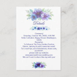 Tarjeta De Recepción Boda de acuarela botánica púrpura romántico azul