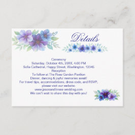 Tarjeta De Recepción Boda de acuarela botánica púrpura romántico azul