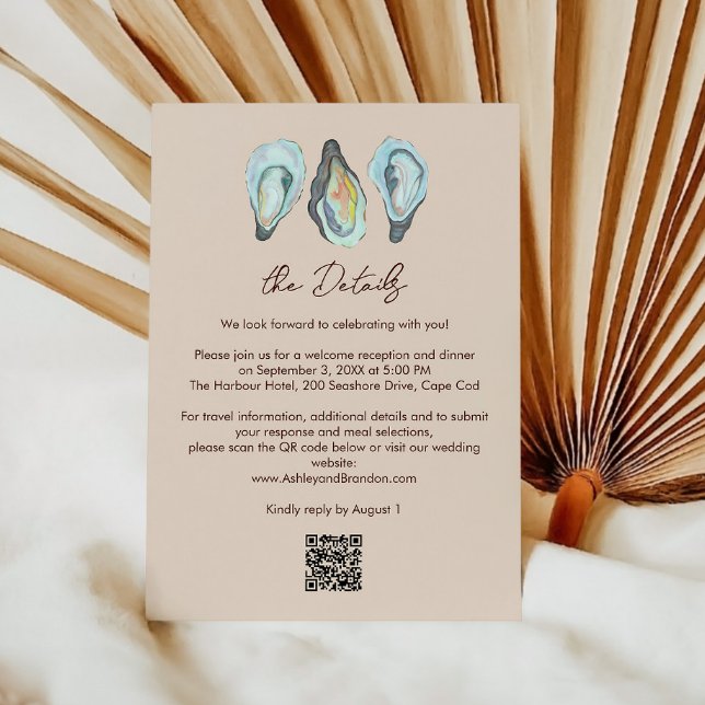 Tarjeta De Recepción Boda de acuarela costera junto al mar con ostras  (Subido por el creador)