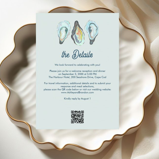 Tarjeta De Recepción Boda de acuarela costera junto al mar con ostras  (Subido por el creador)